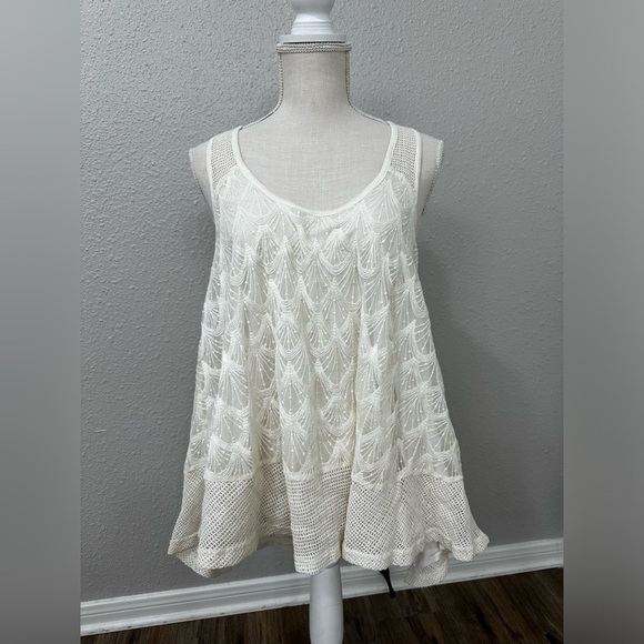 Anthropologie Tops - Anthropologie Heartloom Tunic Tank Women’s Medium Racerback Mesh Lace Ivory NEW